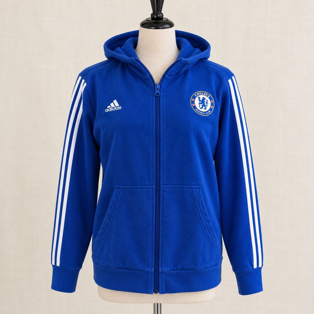 Adidas Chelsea FC Mens Large Blue Full Zip Fleece Hoodie Soccer Football